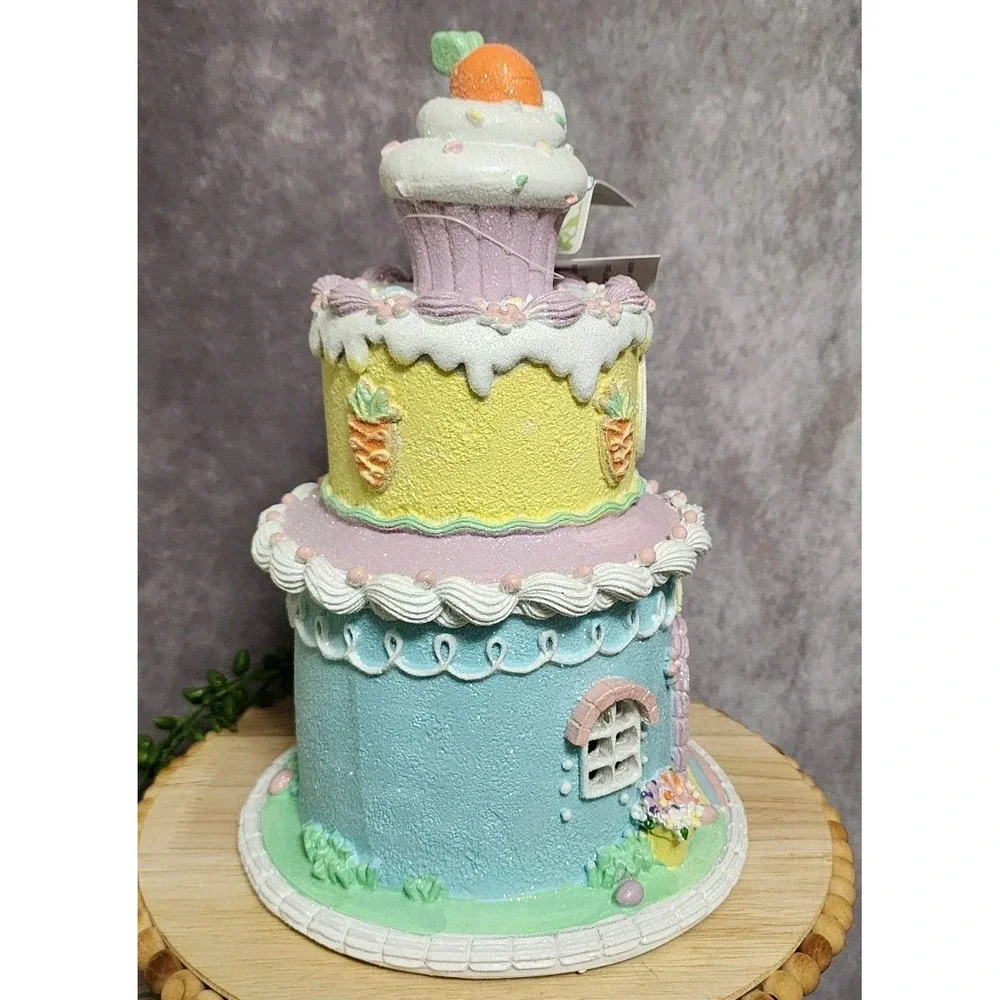 Easter Cake Cupcake Gingerbread House Bunny Carrot LIGHT UP Tabletop Decor 10.5